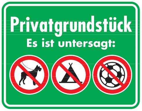 as1111_51 Aluminium Schild Privatgrundstück Hunde Zelte Fußball untersagt 350x450 mm geprägt