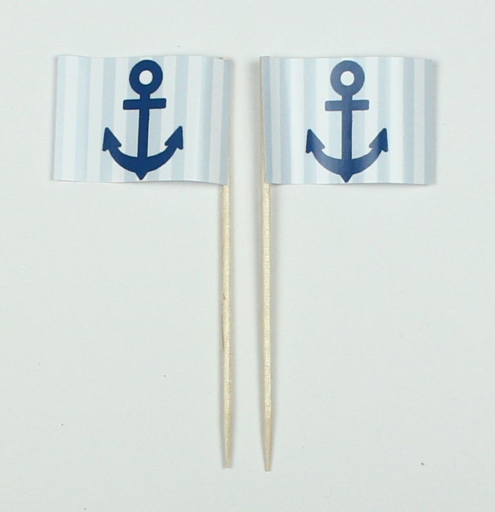 13861 Party-Picker Flagge Anker blau/weiß Papierfähnchen in Spitzenqualität 50 Stück Beutel
