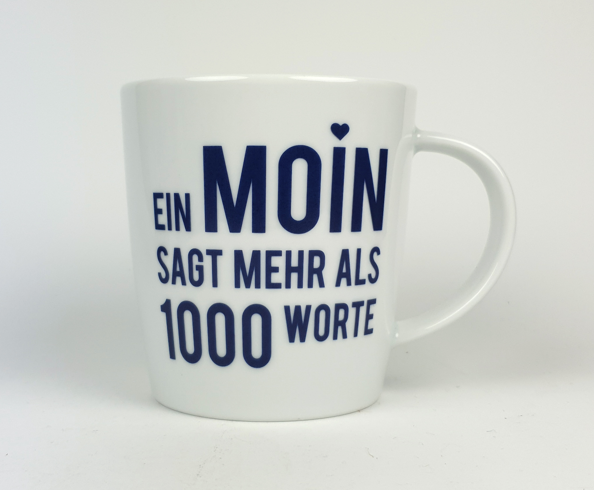 Porzellanbecher groß Ein Moin sagt mehr als 1000 Worte blau weiß Becher Kaffeebecher Teebecher