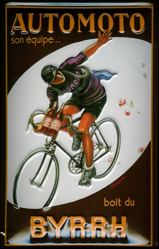 B174-Automoto Blechschild Nostalgieschild Byrrh Automoto Radrennen Fahrrad