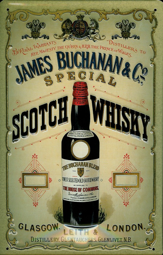 Blechschild James Buchanan & Co Glasgow Scotch Whisky Schild retro Werbeschild