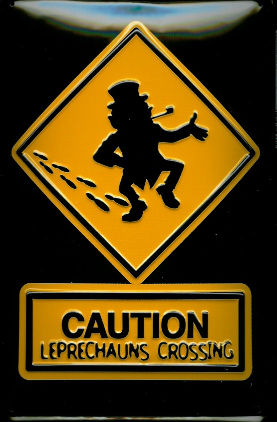 B220-Leprechauns-Crossing Blechschild CAUTION Leprechauns Crossing retro Schild Metallschild