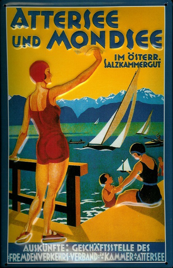 A979-Attersee-Mondsee Blechschild Nostalgieschild Attersee und Mondsee Österreich