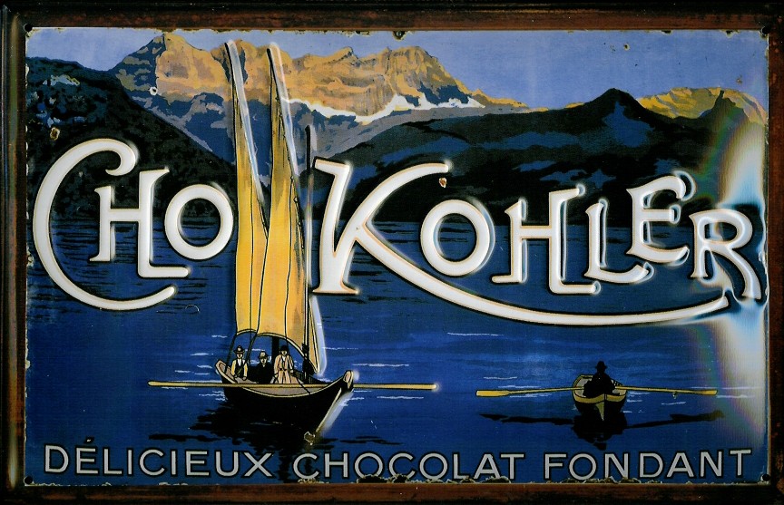 Blechschild Kohler Cho Chocolat Fondant Bergsee Boote Schild Nostalgieschild