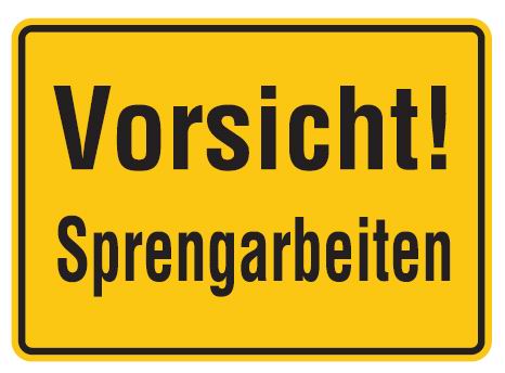 Aluminium Schild Vorsicht! Sprengarbeiten 250x350 mm geprägt