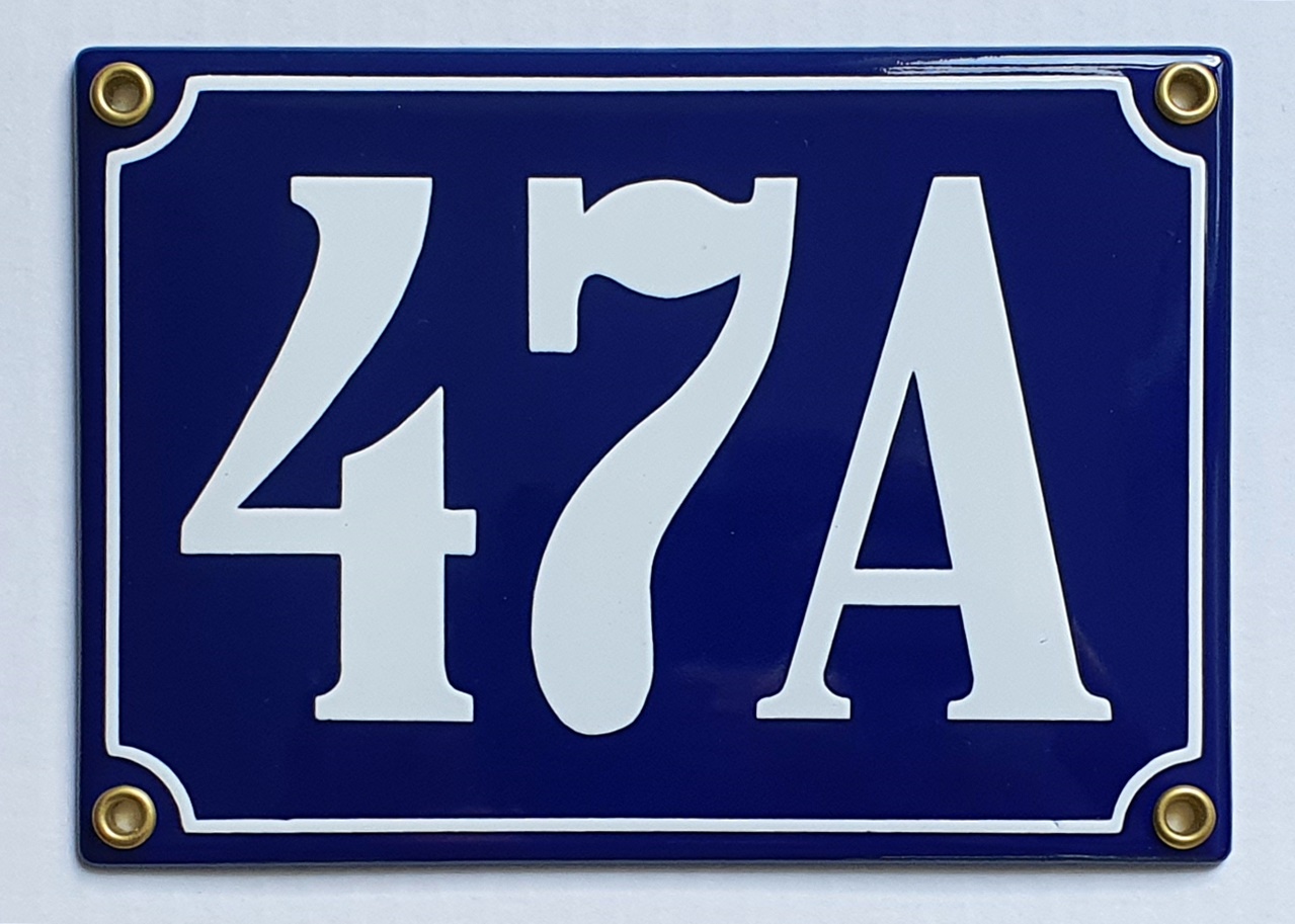 47A Hausnummernschild 47A blau Clarendon 17x12 cm Emailleschild