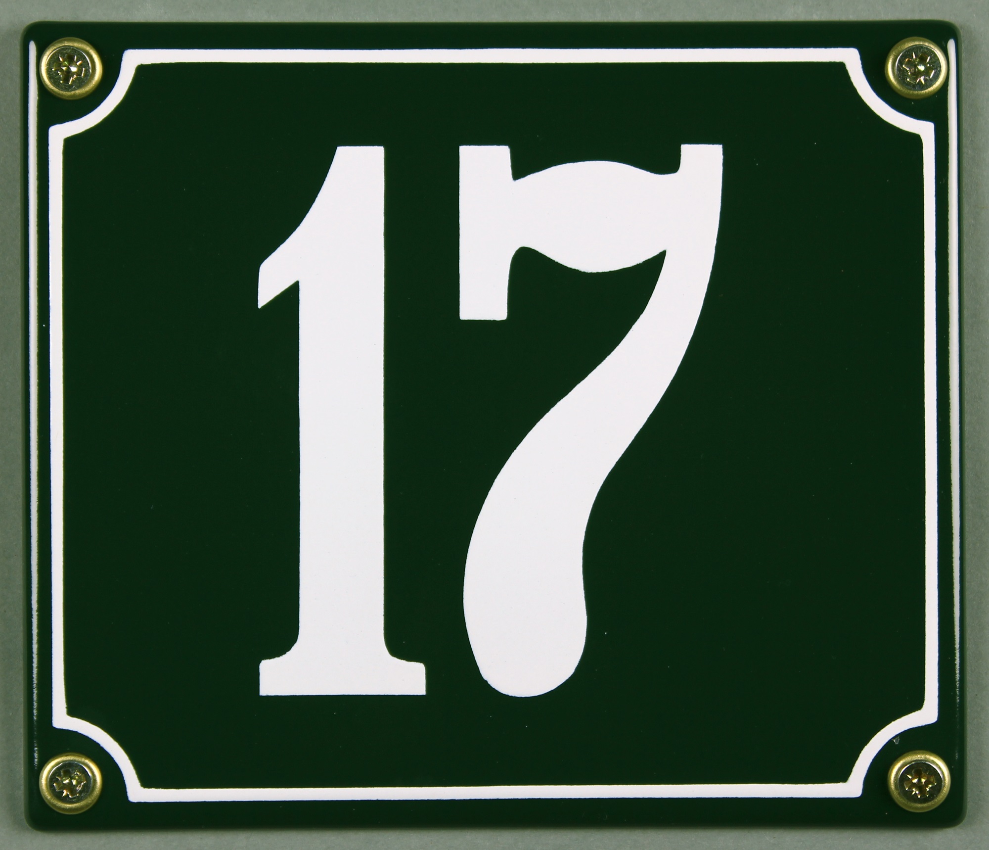 hausnummer-17-gruen-hausnummernschild-emaille Hausnummernschild 17 grün 12x14 cm sofort lieferbar Schild Emaille Hausnummer Haus Nummer Zahl Ziffe