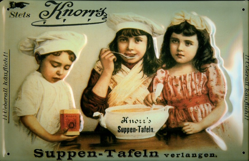 Blechschild Knorr Suppen Tafeln 3 Kinder Suppenterrine retro Schild