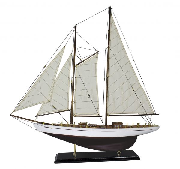 segelyacht-weiss-braun Schiffsmodell 2-Mast-Segelyacht weiss braun aus Holz 71x74cm Modellschiff Schiffsmodelle