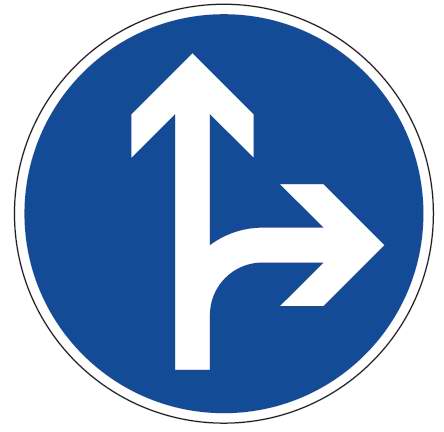 K2142020 Verkehrsschild / Verkehrszeichen Fahrrichtung Pfeil rechts geradeaus 420 mm rund Aluminium reflektie