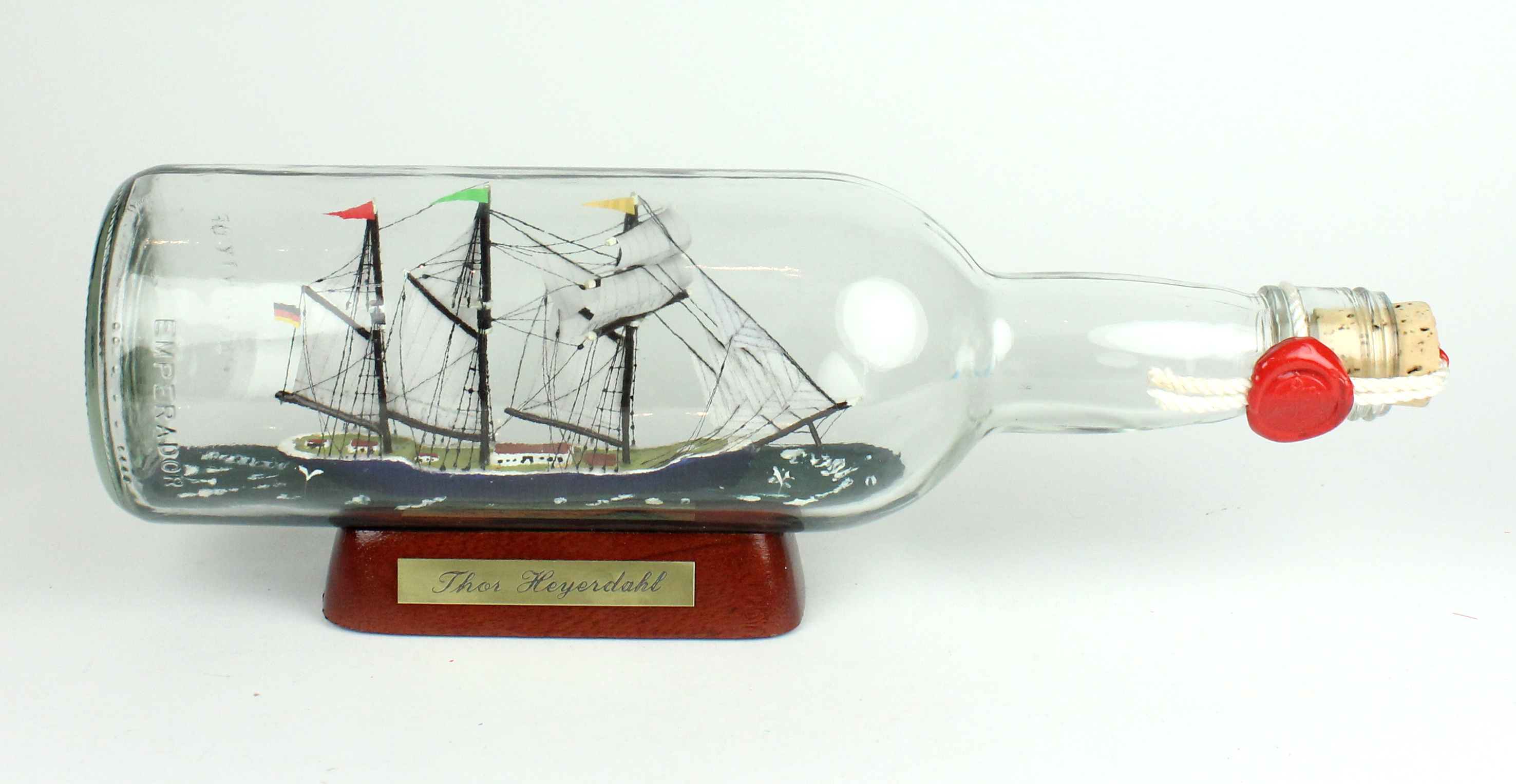 Thor Heyerdahl 700 ml runde Flasche Buddelschiff Museumsqualität
