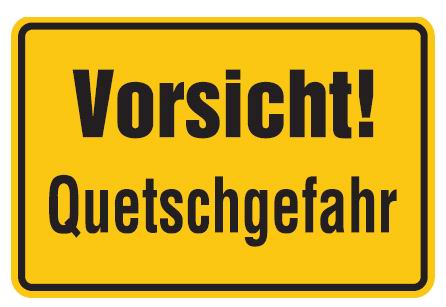 Aluminium Schild Vorsicht! Quetschgefahr 200x300 mm geprägt