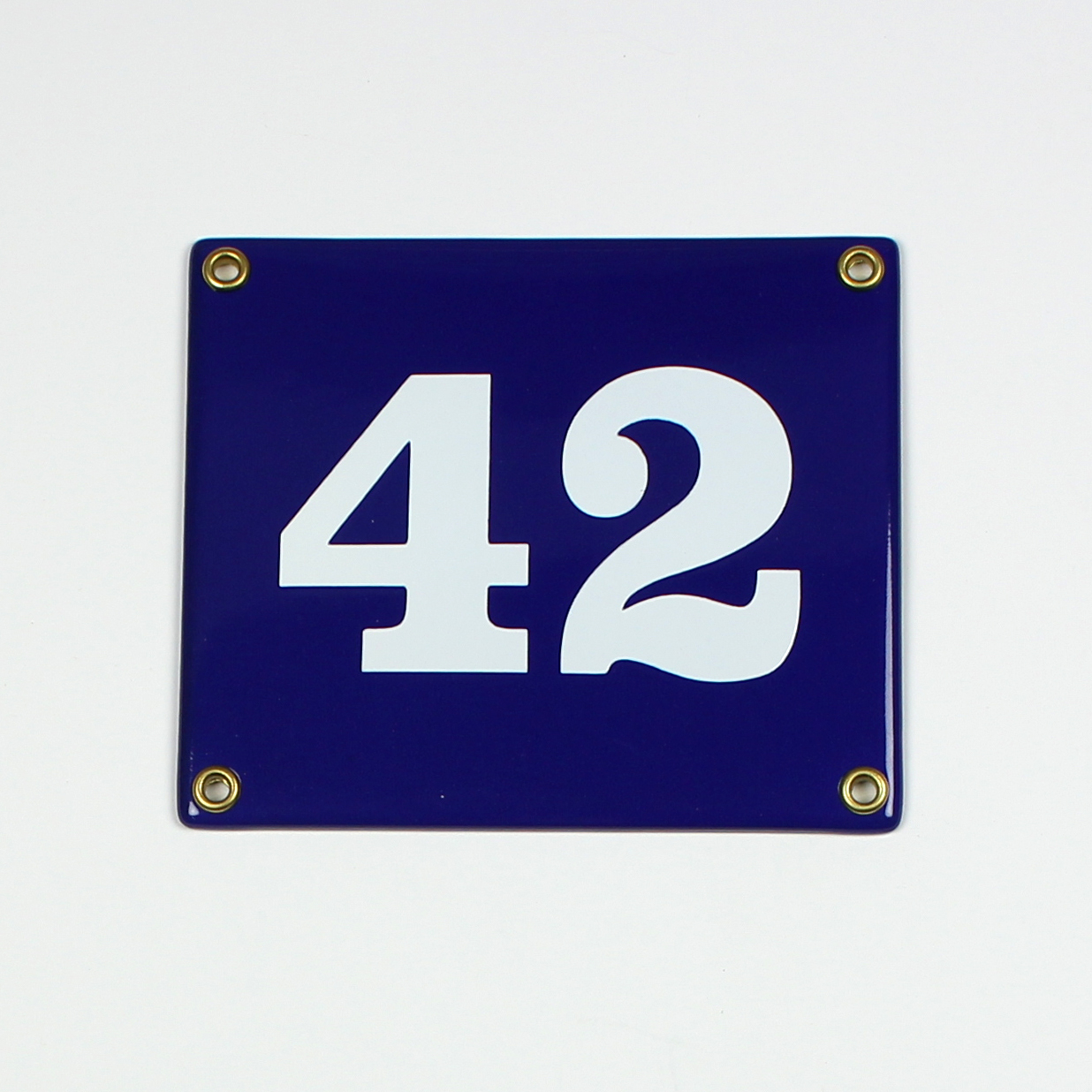 42 Hausnummernschild 42 blau Clarendon 14x12 cm Emailleschild