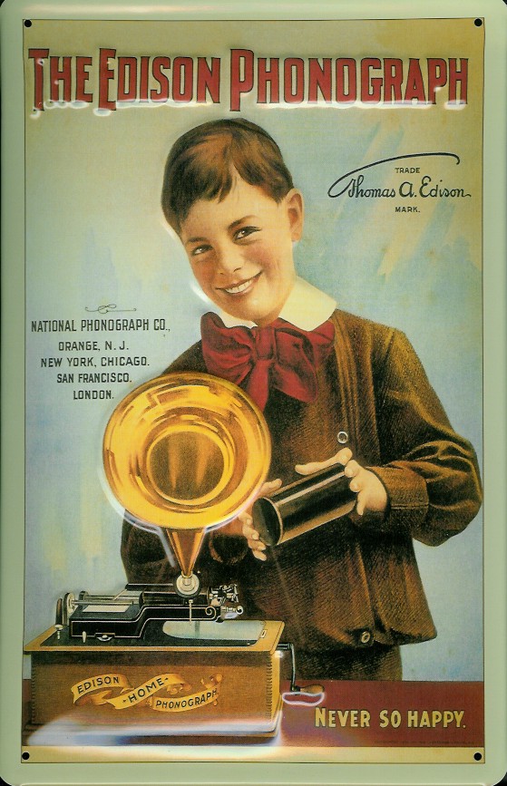 A868-Edison-boy Blechschild Nostalgieschild The Edison Phonograph (1)