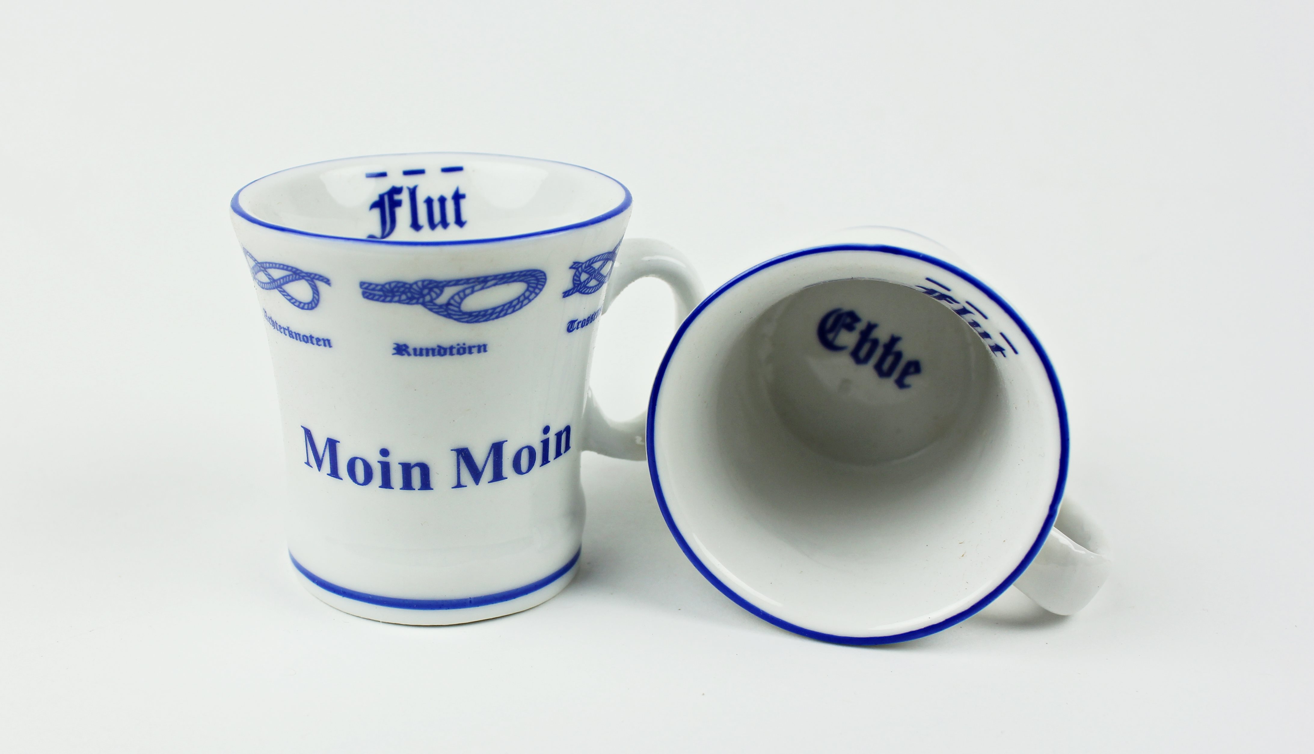 Knotenbecher 2er Set Moin Moin Pöttchen mit Seemannsknoten hoch Pott Mini Becher Schnaps Schnapsglas