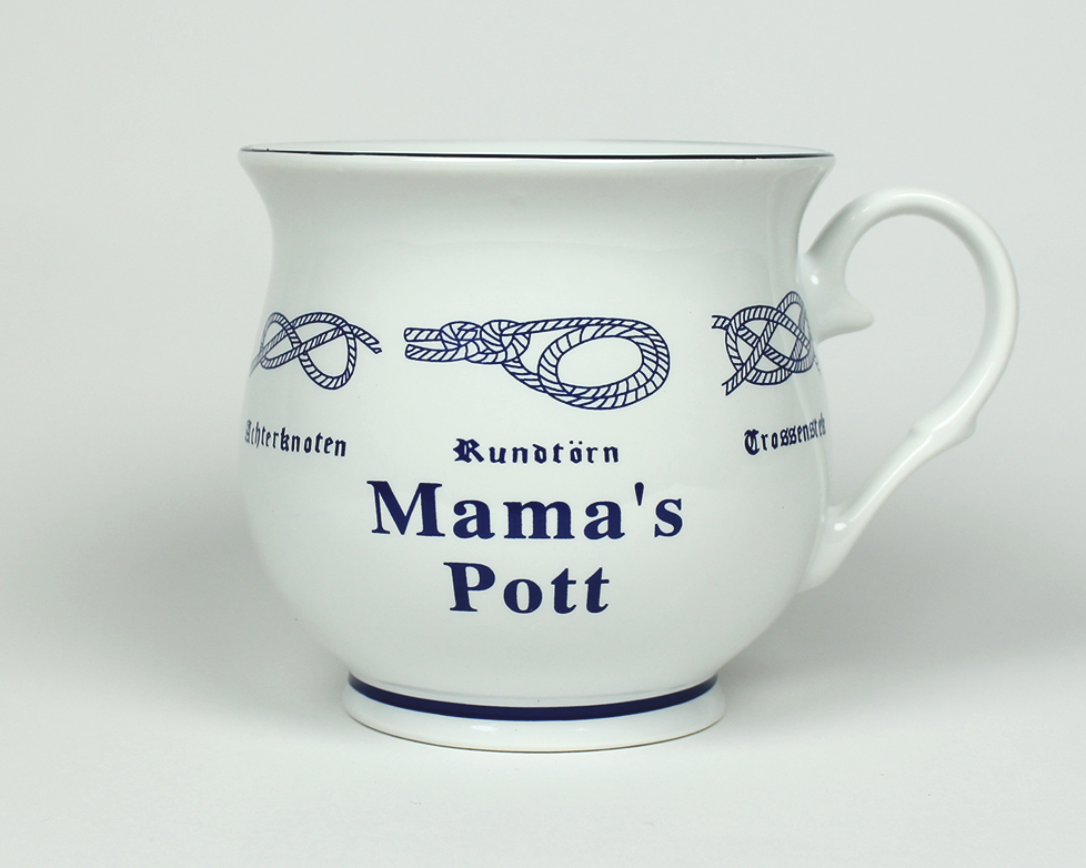 Knotenbecher Mama´s Pott mit Seemannsknoten bauchig Kaffeebecher Kaffeetasse Kaffee Pott