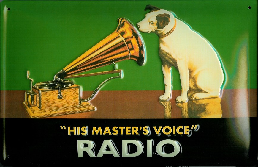 Blechschild Nostalgieschild His Masters Voice Radio Hund Querformat