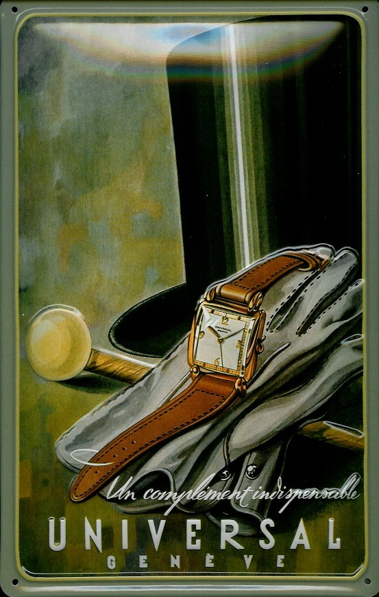 B334-Universal Blechschild Nostalgieschild Universal Armbanduhr Geneve Genf Schweiz Uhr