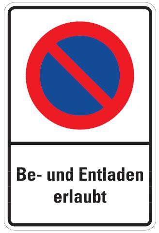 as1180_54 Aluminium Schild Parkplatz Be- und entladen erlaubt 600x400 mm Alu geprägt für Wandmontage