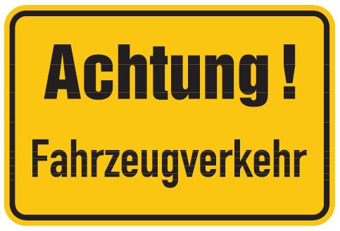 as60300 Aluminium Schild Achtung Fahrzeugverkehr 400x600 mm geprägt