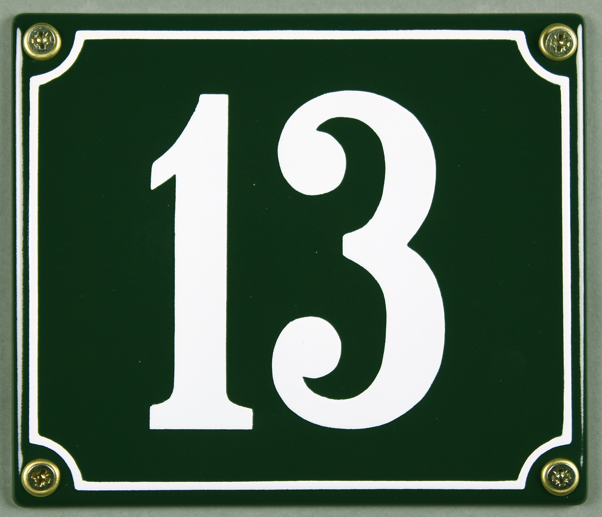 hausnummer-13-gruen-hausnummernschild-emaille Hausnummernschild 13 grün 12x14 cm sofort lieferbar Schild Emaille Hausnummer Haus Nummer Zahl Ziffe