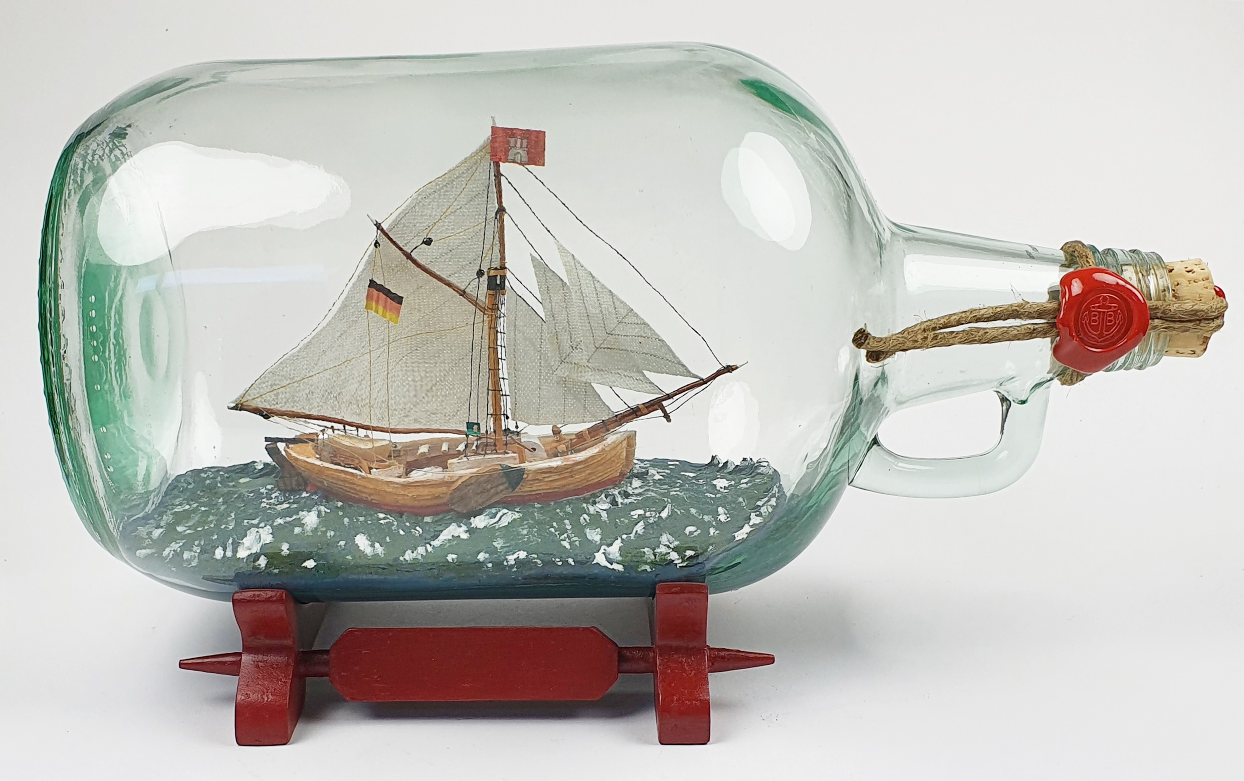 gallone Buddelschiff Hamburg 1-Mastschoner 4 Liter - Flasche Flaschenschiff in Superqualität