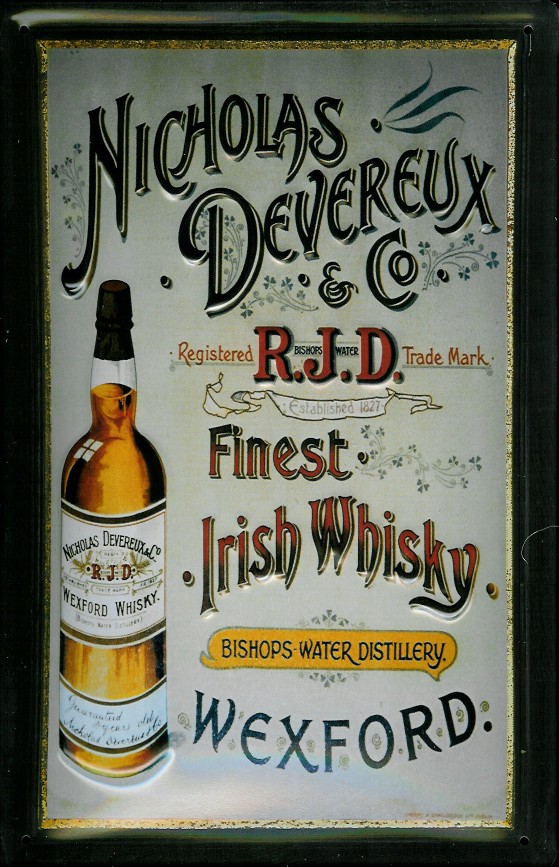 Blechschild Nicholas Devereux & Co. Irish Whisky Wexford retro Schild Nostalgieschild