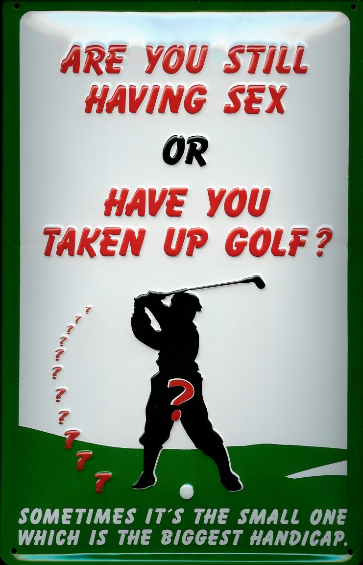 B235-Are-you-still Blechschild Are you still having sex or have you taken up golf  Funschild Schild