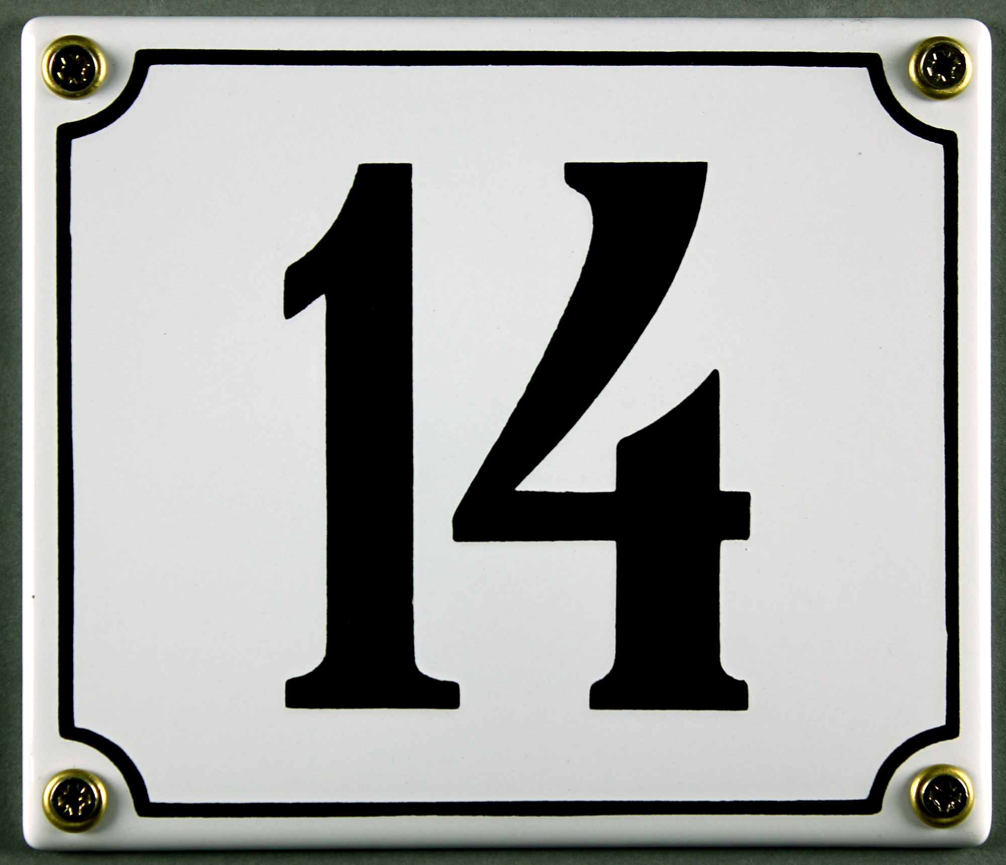 hausnummer-14-weiss-hausnummernschild-emaille Hausnummernschild 14 weiß 12x14 cm sofort lieferbar Schild Emaille Hausnummer Haus Nummer Zahl Ziffe