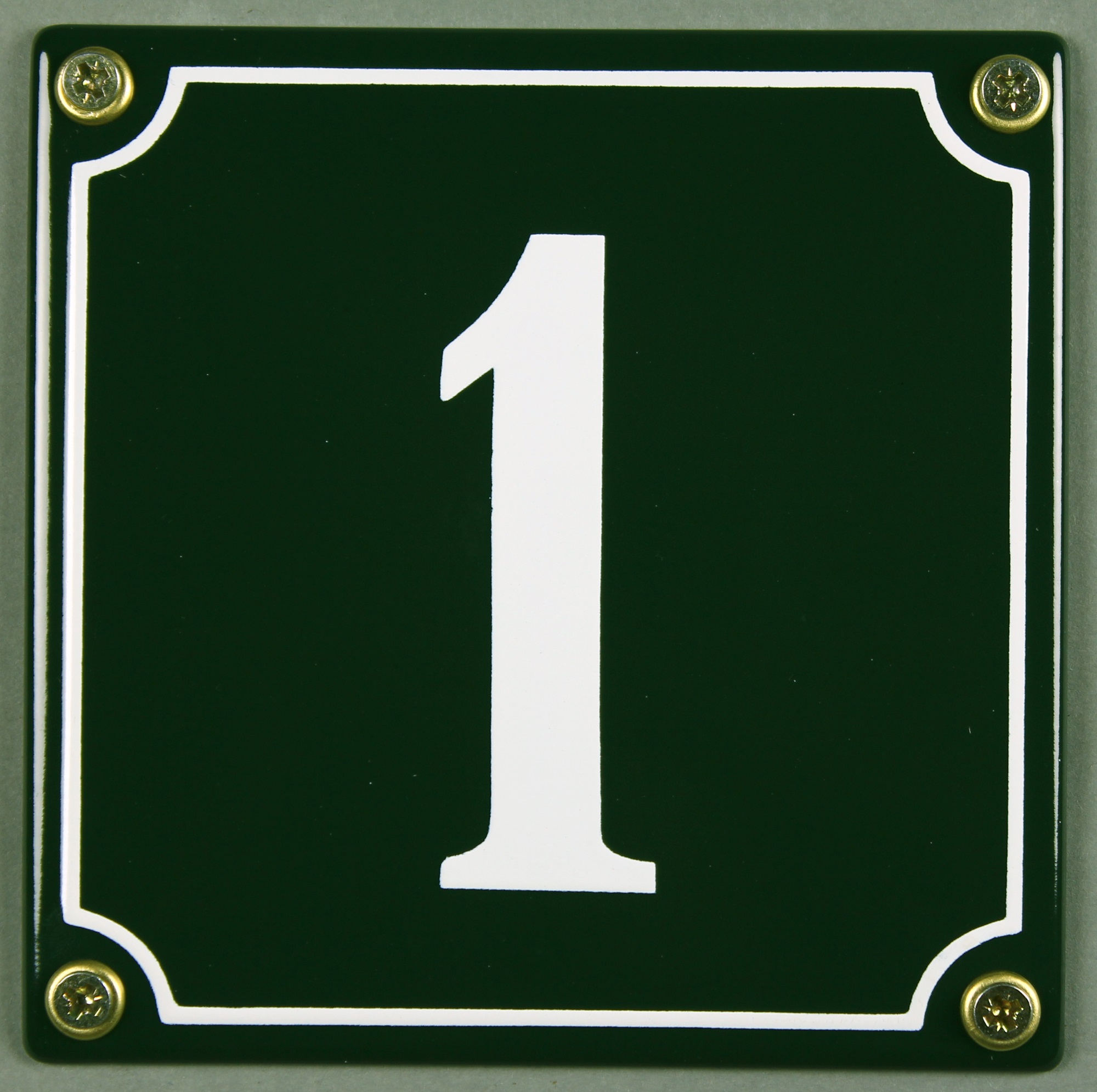 hausnummer-1-gruen-hausnummernschild-emaille Hausnummernschild 1 grün 12x12 cm sofort lieferbar Schild Emaille Hausnummer Haus Nummer Zahl Ziffer