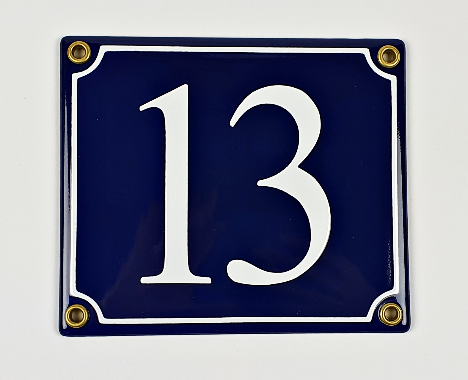 Hausnummernschild 13 blau Serif 14x12 cm Emailleschild