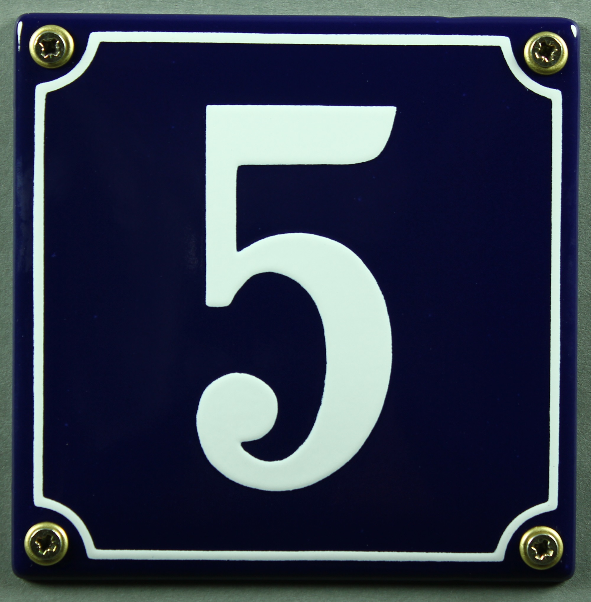 Hausnummernschild 5 blau - weiß 12x12 cm sofort lieferbar Schild Emaille Hausnummer Haus Nummer Zahl