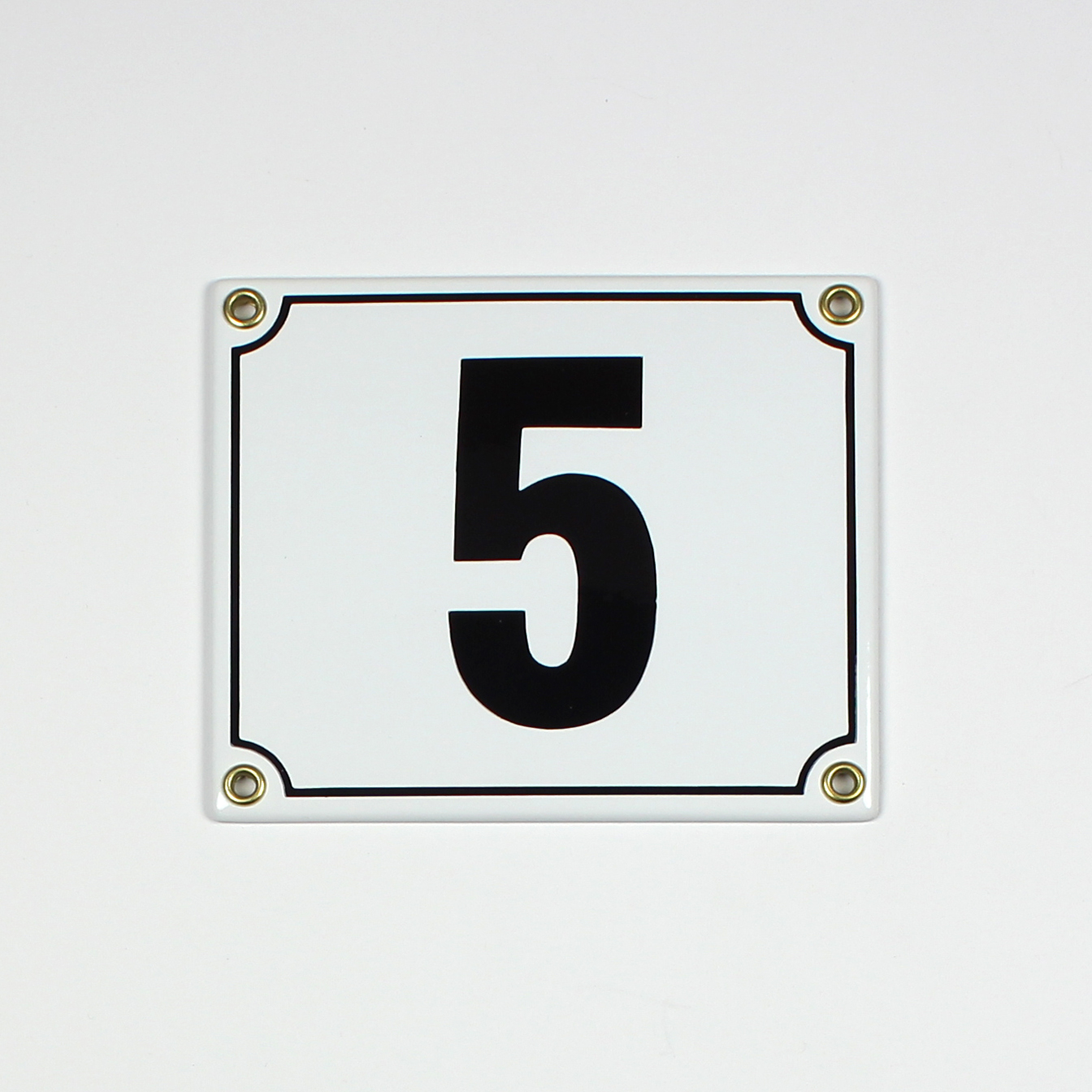Hausnummernschild 5 weiß Blockschrift 14x12 cm Emailleschild