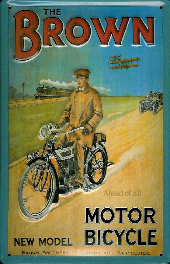 A011-The-Brown Blechschild Brown Motor Bicycles Motorrad Nostalgieschild Schild Moped Eisenbahn