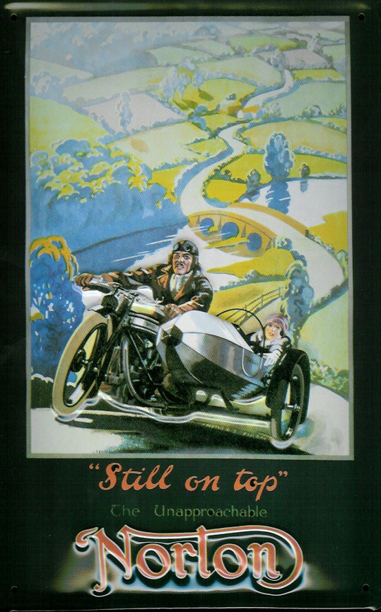 A876-Norton-Berge Blechschild Norton Motorrad mit Beiwagen Gespann Nostalgieschild