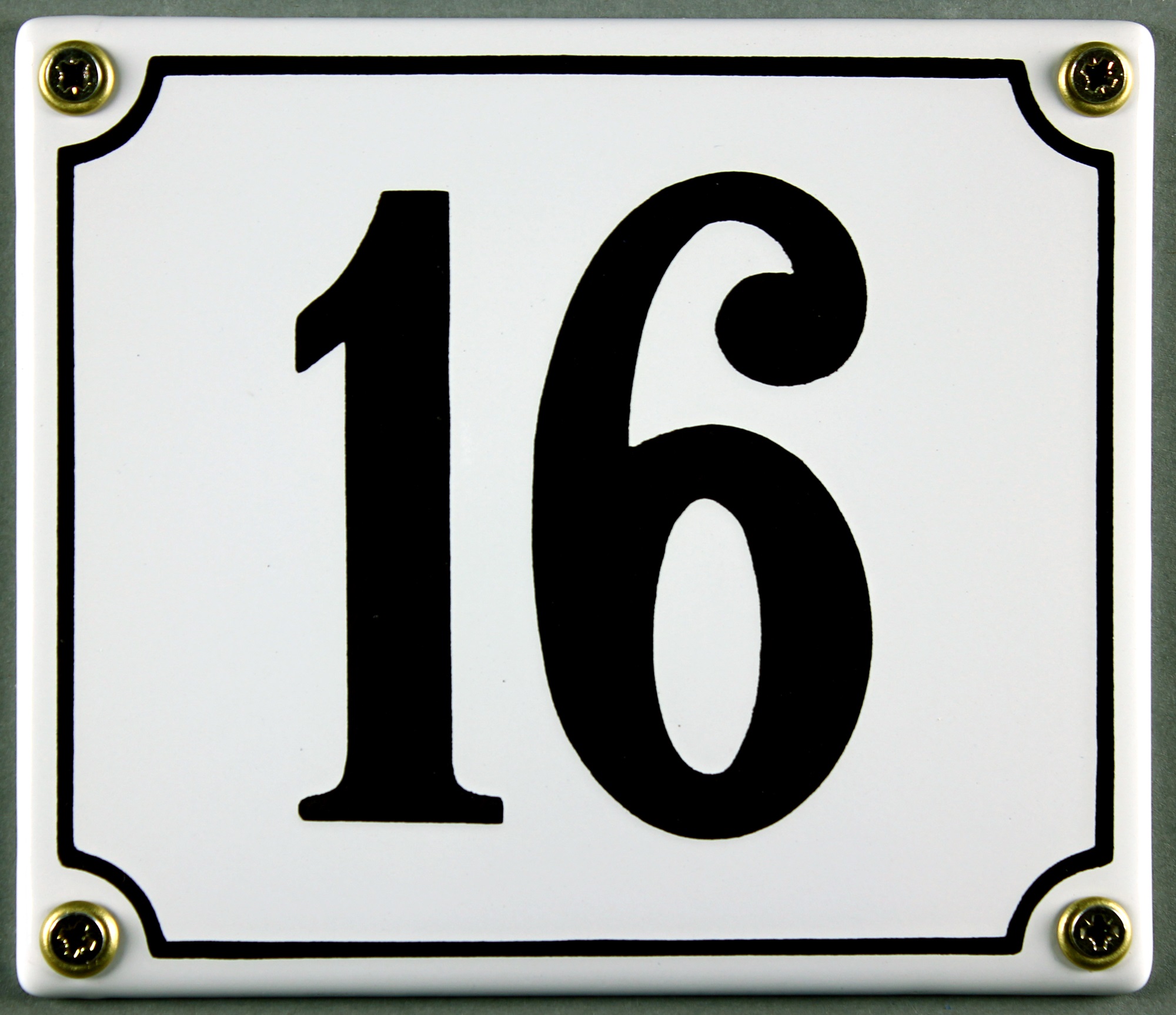 hausnummer-16-weiss-hausnummernschild-emaille Hausnummernschild 16 weiß 12x14 cm sofort lieferbar Schild Emaille Hausnummer Haus Nummer Zahl Ziffe