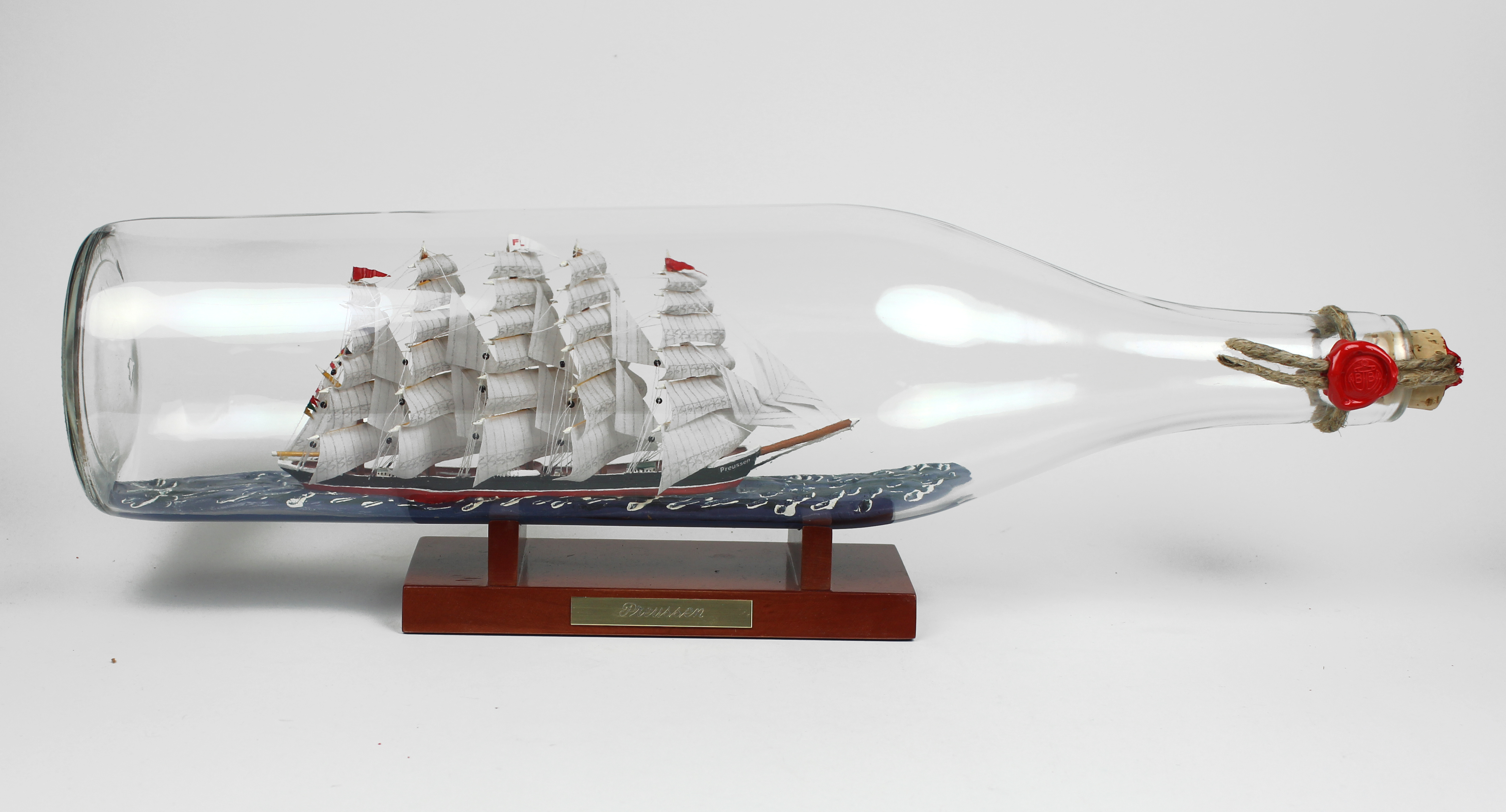 Preussen-3Liter Preussen 3 Liter runde Asbach - Flasche Buddelschiff Flaschenschiff