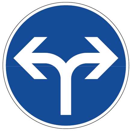 K2093120 Verkehrsschild / Verkehrszeichen Fahrrichtung Pfeil links rechts 420 mm rund Aluminium reflektierend