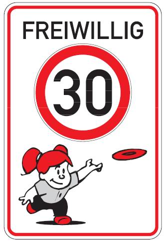 as1156_55 Aluminium Parkplatzschild freiwillig Tempo 30 Kinder glatte Oberfläche 750x500  mm  2 mm Alublech