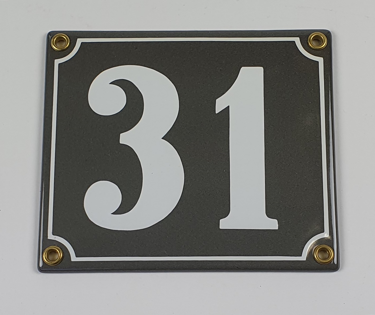 schild-31-grau Hausnummernschild 31 anthrazit grau Clarendon 14x12 cm Emailleschild