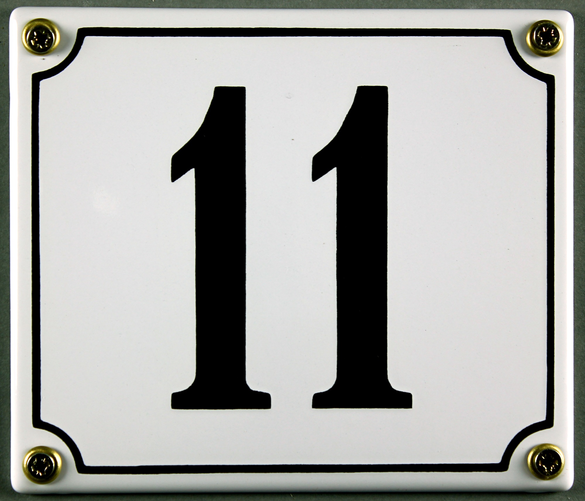 hausnummer-11-weiss-hausnummernschild-emaille Hausnummernschild 11 weiß 12x14 cm sofort lieferbar Schild Emaille Hausnummer Haus Nummer Zahl Ziffe