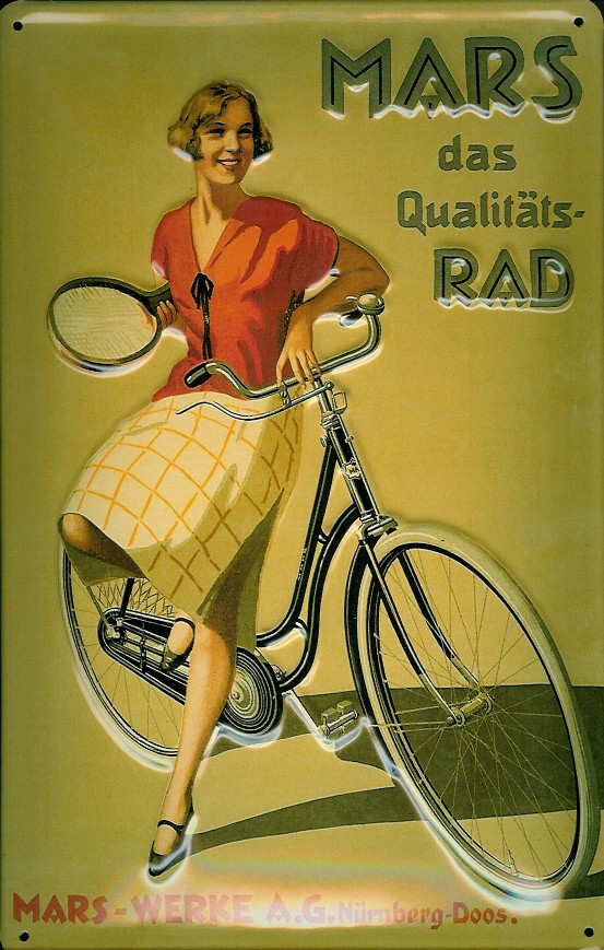 A880-Mars-Rad Blechschild Mars Fahrrad Werke Nürnberg Tennisschläger Schild Nostalgieschild