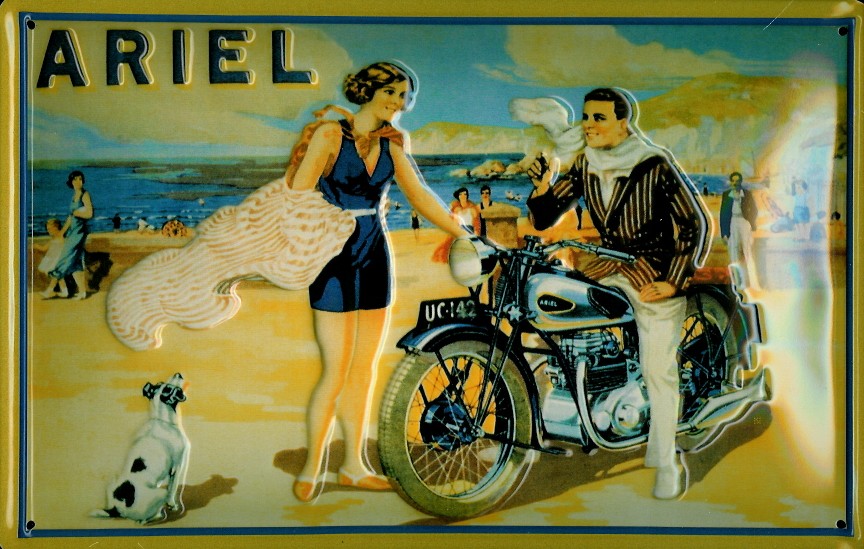 B411-Ariel-Strand Blechschild Ariel quer Nostalgieschild Motorrad Strand Schild