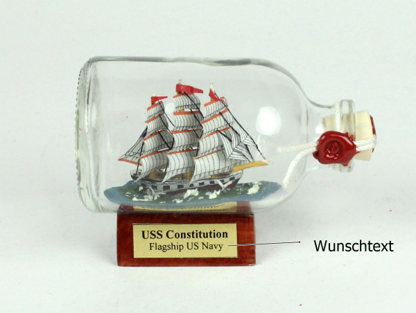 Buddelschiff 50 ml mit Wunschtext eigene Beschriftung ca. 7,2 x 4,5 cm Flaschenschiff