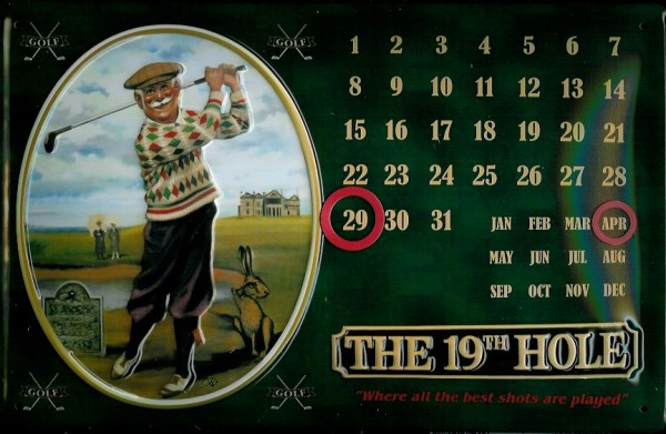 Blechschild Nostalgieschild The 19th Hole Golf Magnet Kalender