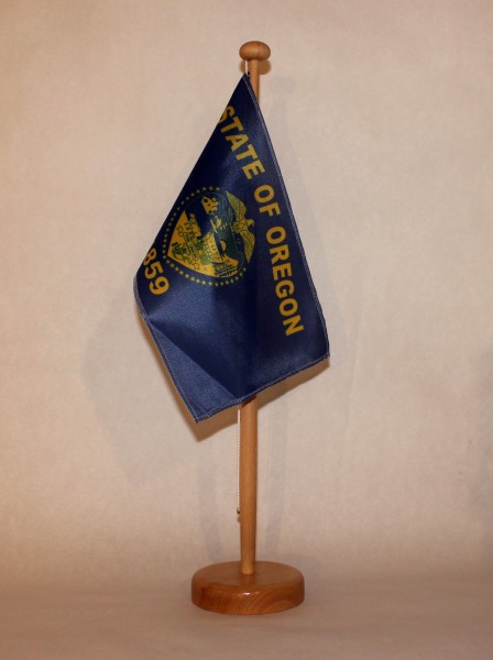 Tischflagge Oregon USA Bundesstaat US State 25x15 cm optional mit Holz- oder Chromständer Tischfahne